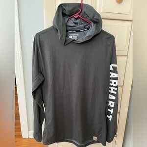 Carhartt Men's Charcoal Gray Hooded T-shirt with White Logo